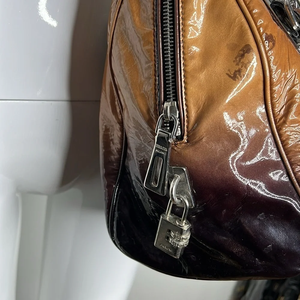 Prada Brown Vernice Sfumata Ombré Patent Leather Satchel Crossbody Bag